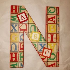 Antique wooden block N wall art